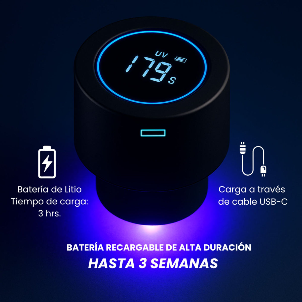 Botella de Agua Inteligente UV Tawo 750 ml Rosado – con Purificador y Recordatorio de Hidratación